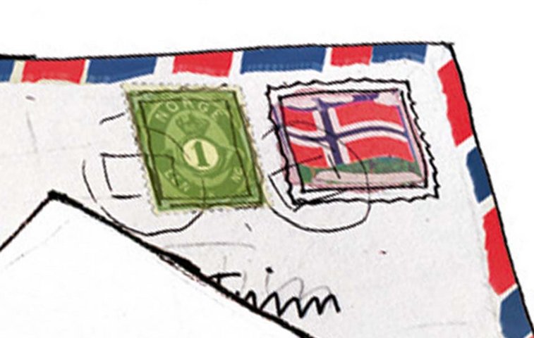 Ausschnitt Umschlag mit norwegischen Briefmarken